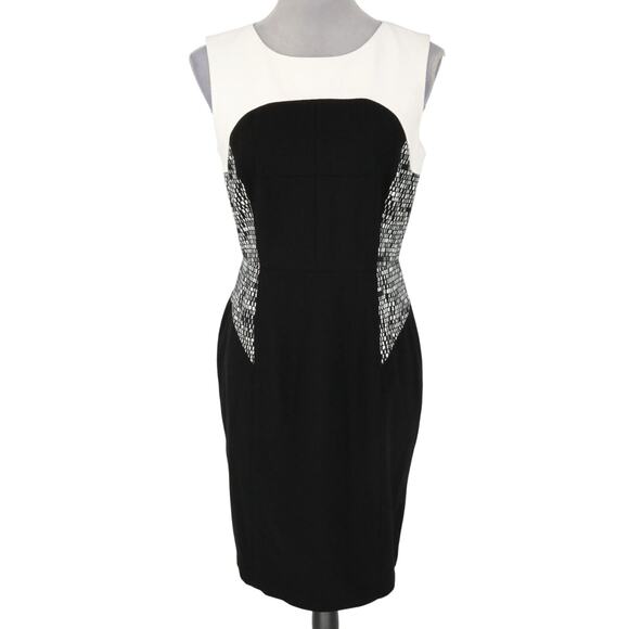 Calvin Klein Dress Womens 8 Black Ivory Sheath Lined Back Zip Colorblock Career - Picture 1 of 15